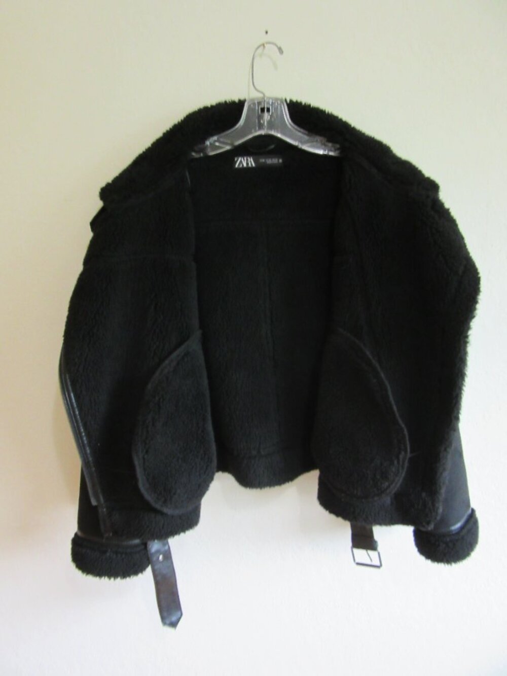 ZARA Black Faux Suede Sherpa XL Zip Long Sleeve Winter Jacket - Picture 4 of 7